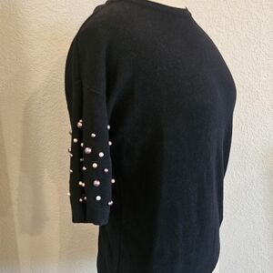 A NEW DAY Fancy Beaded Embelished 3/4 Sleeve Sweater. Small black pink cream